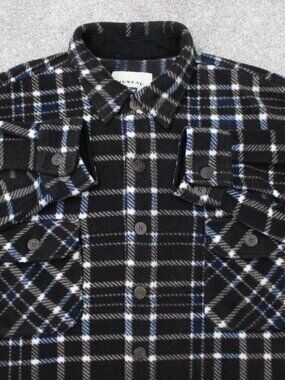 Juneau Fleece Shacket Mens Large Brown/Blue Plaid Long Sleeve Flannel Sweatshirt